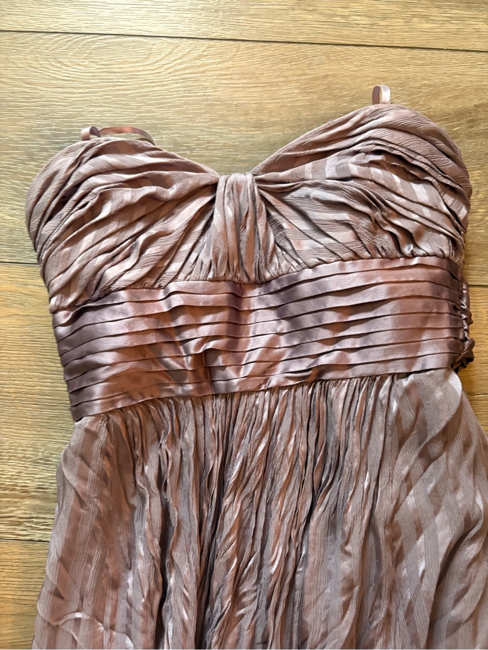 BCBGMaxAzria Strapless Pleated Mauve-Brown Cocktail Dress